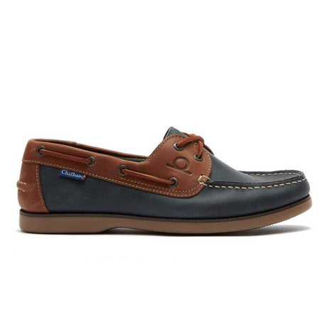 CHATHAM Mens Whitstable Leather Deck Shoes - Navy / Tan
