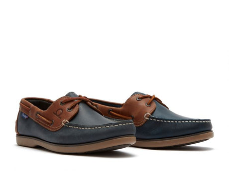 CHATHAM Mens Whitstable Leather Deck Shoes - Navy / Tan