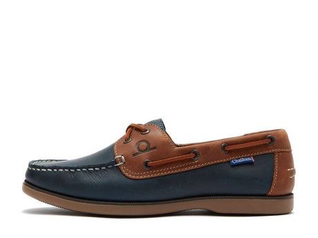 CHATHAM Mens Whitstable Leather Deck Shoes - Navy / Tan