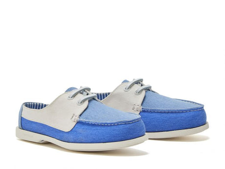 CHATHAM x JOULES Mariner Canvas Slip-On Deck Shoes - Ladies - Blue / Oat