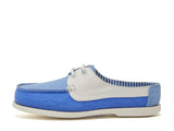 CHATHAM x JOULES Mariner Canvas Slip-On Deck Shoes - Ladies - Blue / Oat