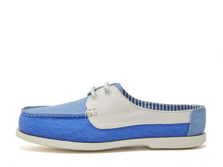 CHATHAM x JOULES Mariner Canvas Slip-On Deck Shoes - Ladies - Blue / Oat