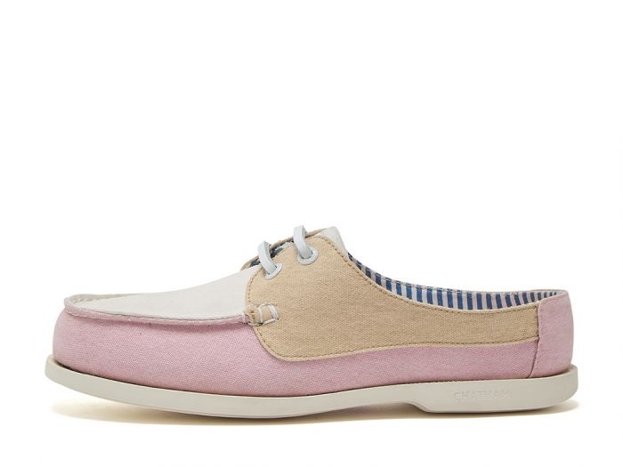 CHATHAM x JOULES Mariner Canvas Slip-On Deck Shoes - Ladies - Pink / White