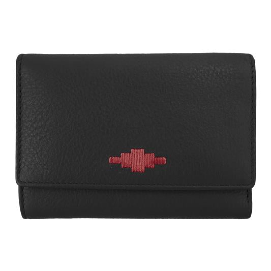 PAMPEANO - Chica tri-fold purse - Black with Burgundy Stitching