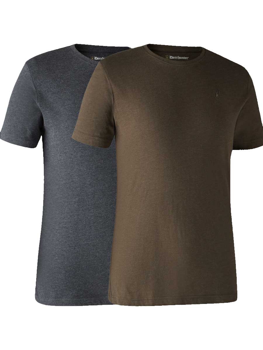 DEERHUNTER Basic T-Shirt 2 Pack - Brown Leaf Melange