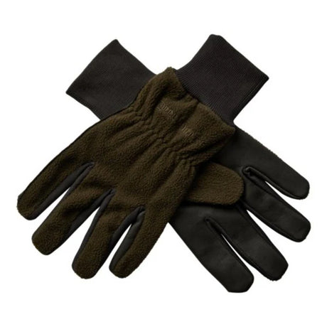 DEERHUNTER Fleece Gloves with Leather - Art Green