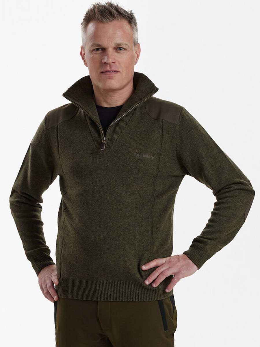 DEERHUNTER Sheffield Knit Zip-Neck Jumper - Mens - Green Melange