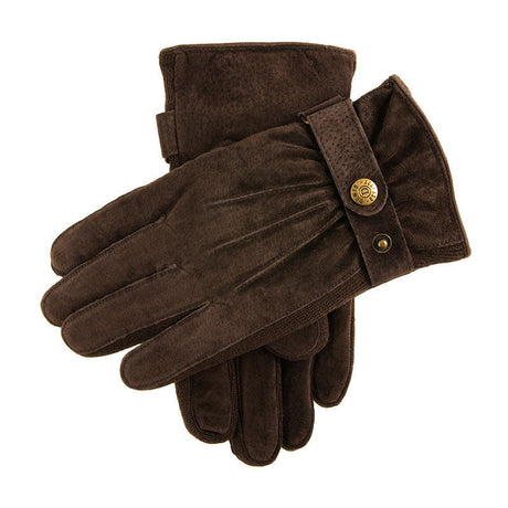DENTS Chester Men’s Three-Point Fleece-Lined Suede Gloves – Brown
