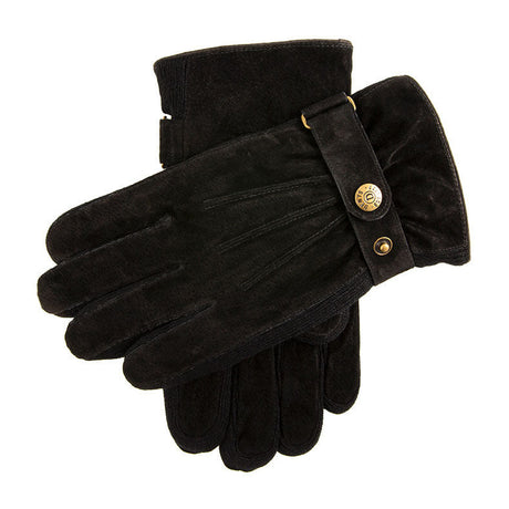 DENTS Chester Men’s Three-Point Fleece-Lined Suede Gloves – Black