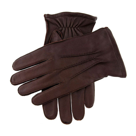 DENTS Men’s Three-Point Lined Leather Gloves – Brown