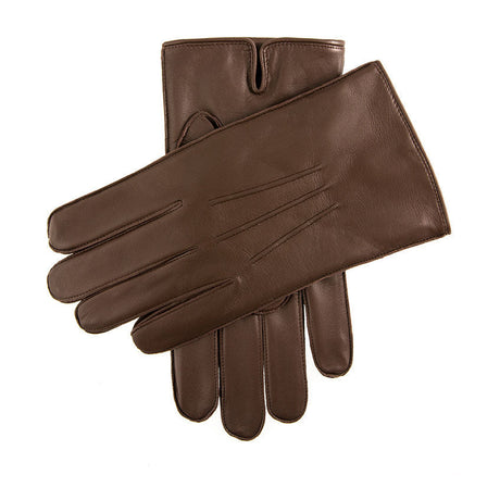 DENTS Men’s Three-Point Fleece-Lined Leather Gloves – Brown
