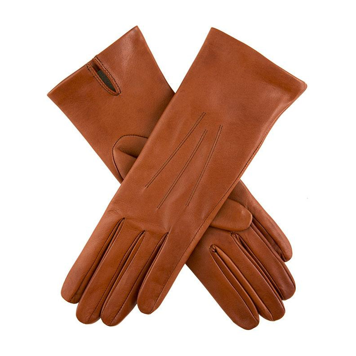 DENTS Women's Three-Point Silk-Lined Leather Gloves – Cognac