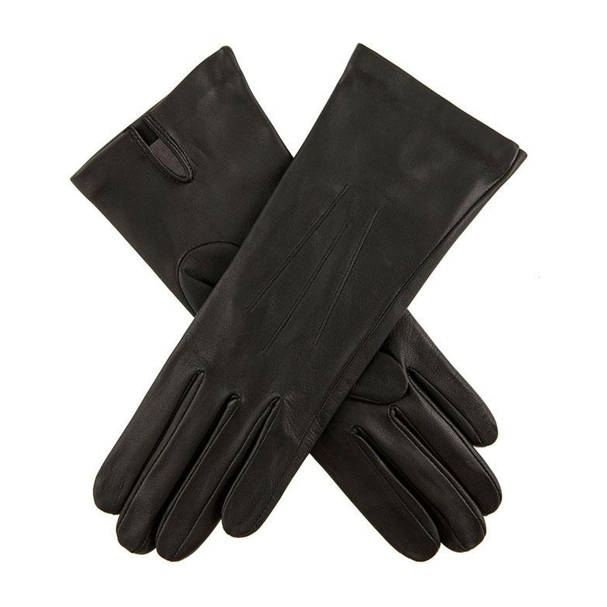 DENTS Women's Three-Point Silk-Lined Leather Gloves – Black