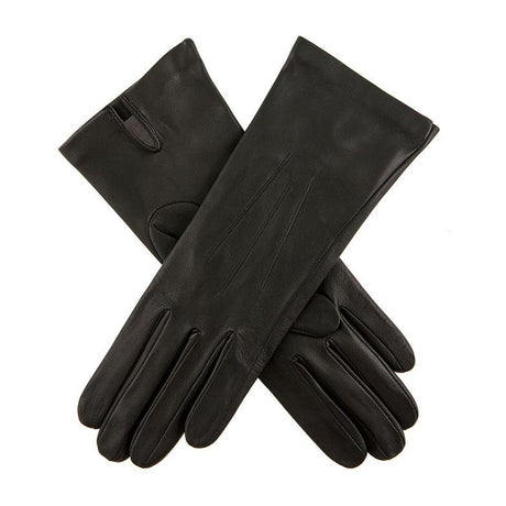 DENTS Women's Three-Point Silk-Lined Leather Gloves – Black
