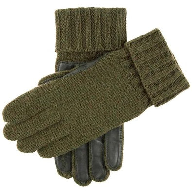 DENTS Browning Knitted Shooting Gloves With Leather Palm - Mens - Olive
