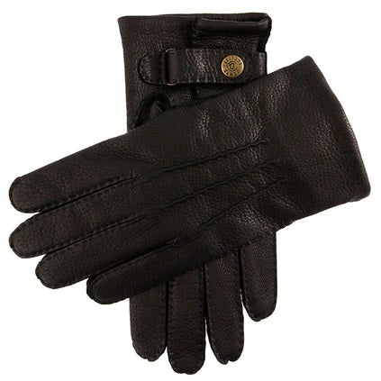 DENTS Canterbury Cashmere-Lined Deerskin Leather Gloves - Mens Handsewn Three Point - Black