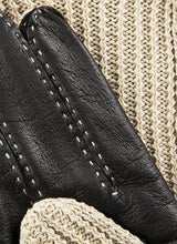 Load image into Gallery viewer, DENTS Kelly Crochet Back Imitation Peccary Leather Driving Gloves - women&#39;s - Neutral &amp; Black
