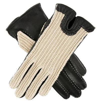 DENTS Kelly Crochet Back Imitation Peccary Leather Driving Gloves - women's - Neutral & Black