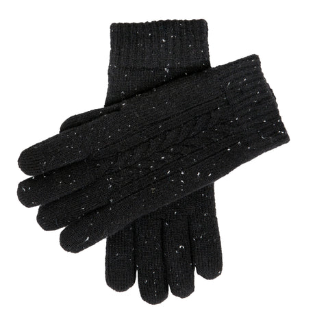 DENTS Lacock Men’s Touchscreen Cable Knit Gloves with Marl Yarn – Black