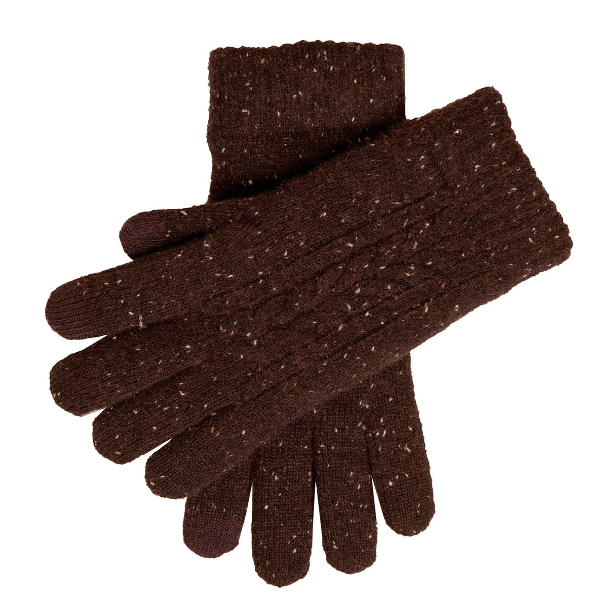DENTS Lacock Men’s Touchscreen Cable Knit Gloves with Marl Yarn – Chocolate