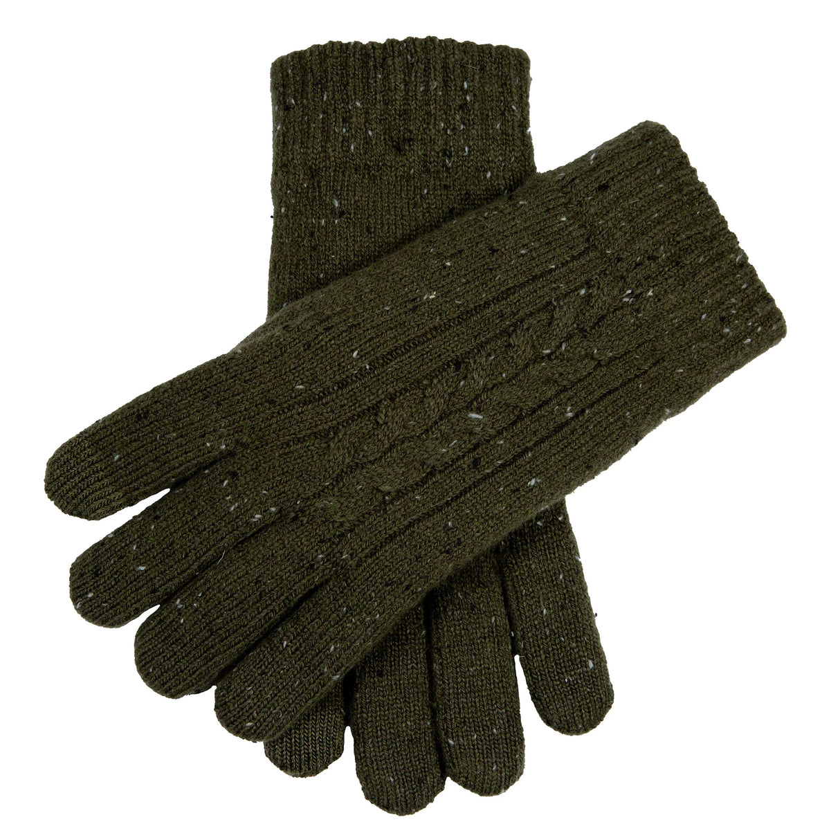 DENTS Lacock Men’s Touchscreen Cable Knit Gloves with Marl Yarn – Olive