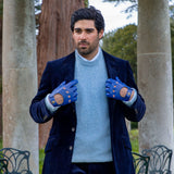 DENTS Delta Men's Classic Leather Driving Gloves - Royal Blue & Black