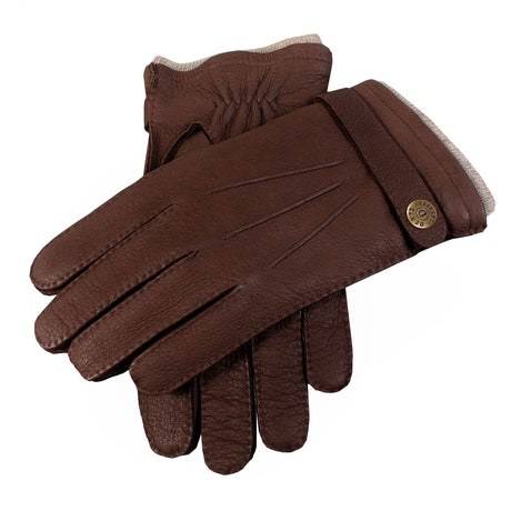 DENTS Gloucester Cashmere-Lined Deerskin Leather Gloves with Cashmere Cuffs - Mens Handsewn Three-Point - Bark Dents