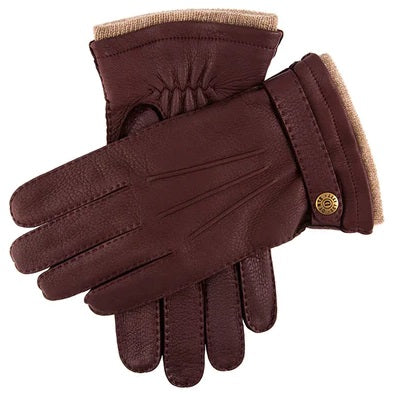 DENTS Gloucester Cashmere-Lined Deerskin Leather Gloves with Cashmere Cuffs - Mens Handsewn Three-Point - Bark