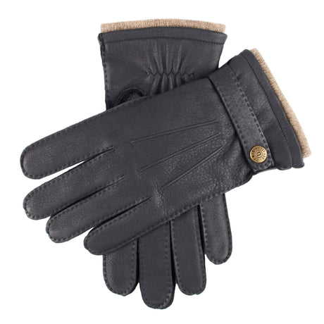 DENTS Gloucester Cashmere-Lined Deerskin Leather Gloves with Cashmere Cuffs - Mens Handsewn Three-Point - Navy Dents