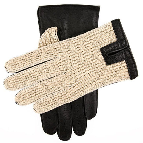DENTS Lancaster Crochet Back Imitation Peccary Leather Driving Gloves - Mens - Neutral & Black Dents
