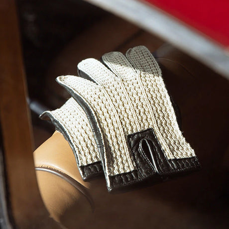 DENTS Lancaster Crochet Back Imitation Peccary Leather Driving Gloves - Mens - Neutral & Black Dents