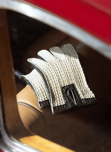 DENTS Lancaster Crochet Back Imitation Peccary Leather Driving Gloves - Mens - Neutral & Black