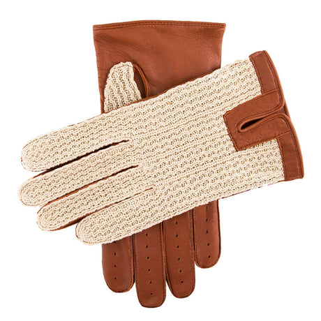 DENTS Lancaster Crochet Back Imitation Peccary Leather Driving Gloves - Mens - Neutral & Cognac Dents