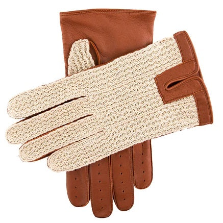 DENTS Lancaster Crochet Back Imitation Peccary Leather Driving Gloves - Mens - Neutral & Cognac