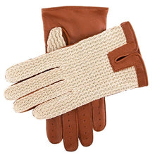 Load image into Gallery viewer, DENTS Lancaster Crochet Back Imitation Peccary Leather Driving Gloves - Mens - Neutral &amp; Cognac
