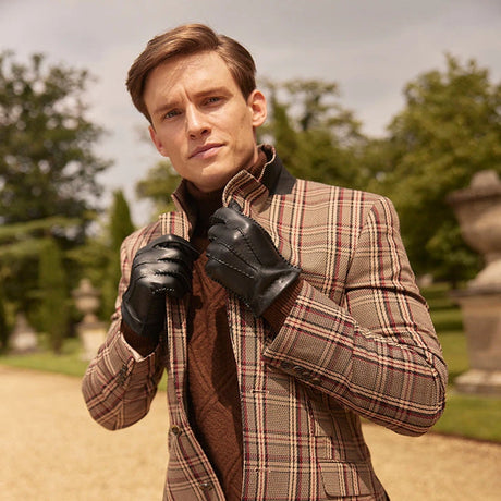 DENTS Shaftesbury Touchscreen Cashmere-Lined Leather Gloves - Mens Handsewn Three-Point - Black Dents