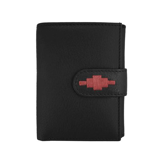 PAMPEANO Exito Bifold Purse - Black Leather with Burgundy Stitching