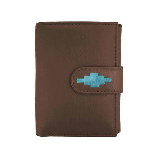 PAMPEANO Exito Bifold Purse - Brown Leather with Turquoise Stitching