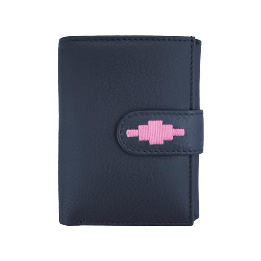 PAMPEANO Exito Bifold Purse - Navy Leather with Pink Stitching
