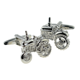 Pair of Farley's Farmers Tractor Cufflinks in a polished silver-tone tractor design on a white background