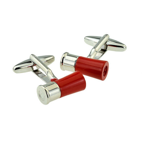 FARLEY'S Red Shotgun Cartridge Shooting Cufflinks - Two Tone Rhodium Plated
