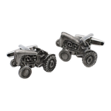 Pair of Farley's Vintage Tractor Cufflinks with an antique grey finish on a white background