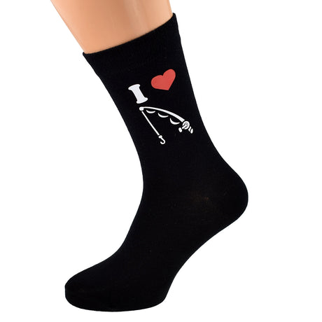 FARLEY'S I Love Fishing Image Design Mens Black Socks