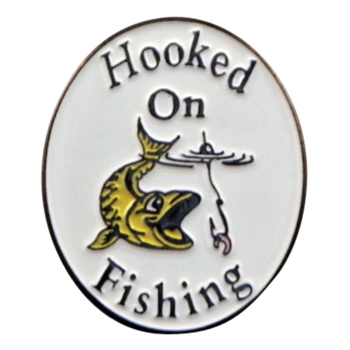 FARLEY'S Hooked on Fishing, Fisherman's Metal Enamel Lapel Pin Badge