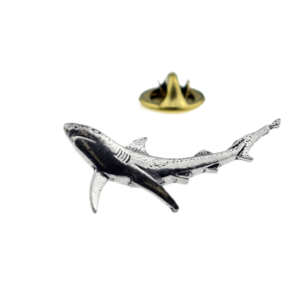 FARLEY'S Blue Shark English Pewter Lapel Pin Badge