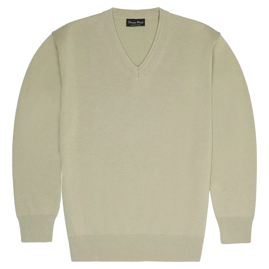 40% OFF - FRANCO PONTI V-Neck - Mens Italian Merino Wool Blend - Oatmeal - Size: XL