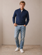 FYNCH HATTON 1/4 Zip Sweater - Men's Fine Knit Air Cotton – Ink Blue - view 3