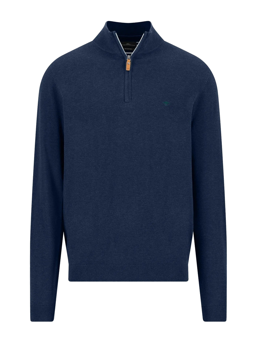 FYNCH HATTON 1/4 Zip Sweater - Men's Fine Knit Air Cotton – Ink Blue