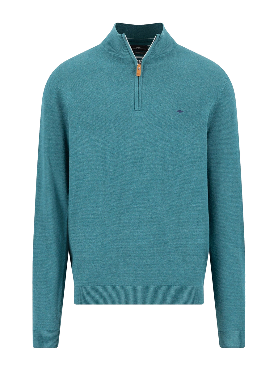 FYNCH HATTON 1/4 Zip Sweater - Men's Fine Knit Air Cotton – Teal