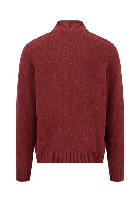 Fynch Hatton men's Donegal wool quarter-zip jumper in Brick – back view